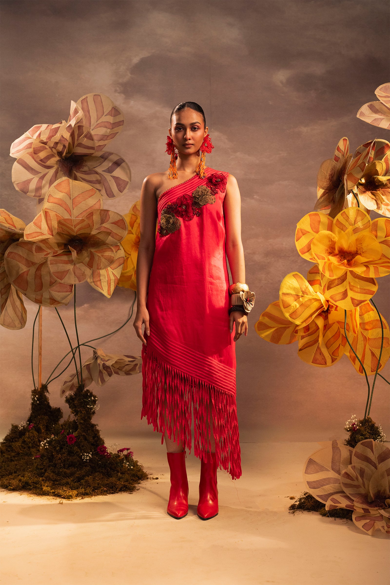 Coral Fringe Dress
