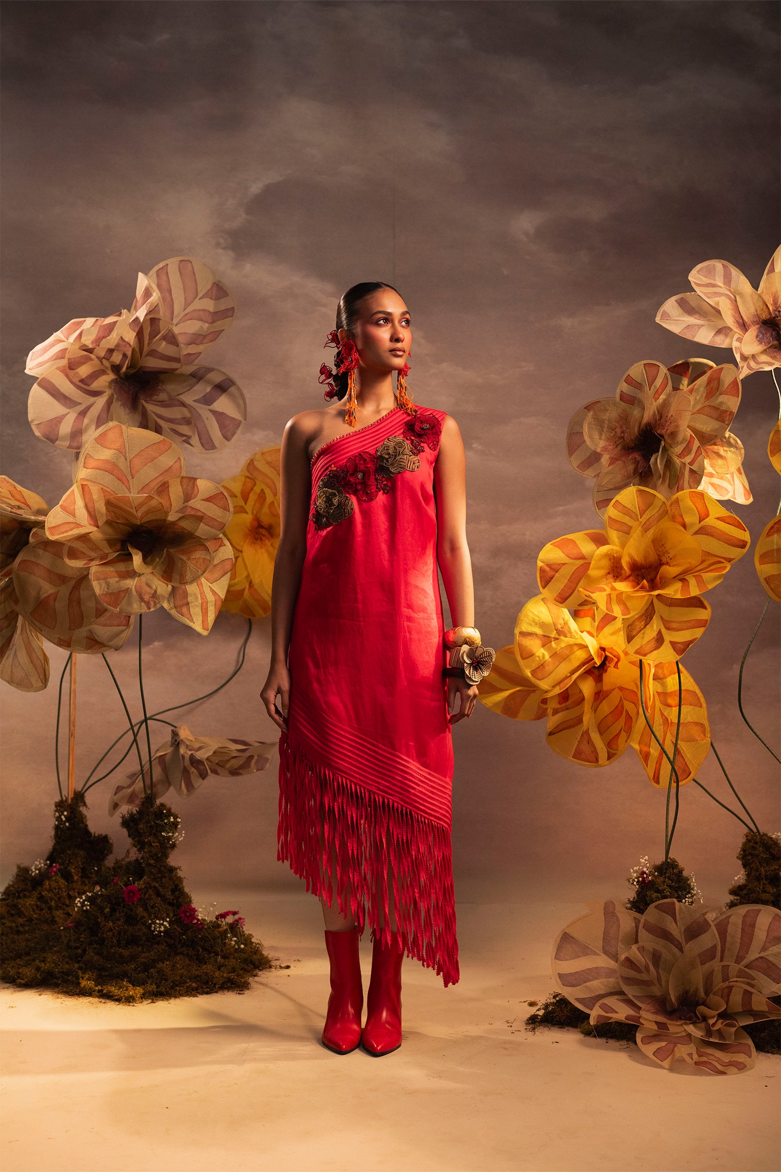 Coral Fringe Dress