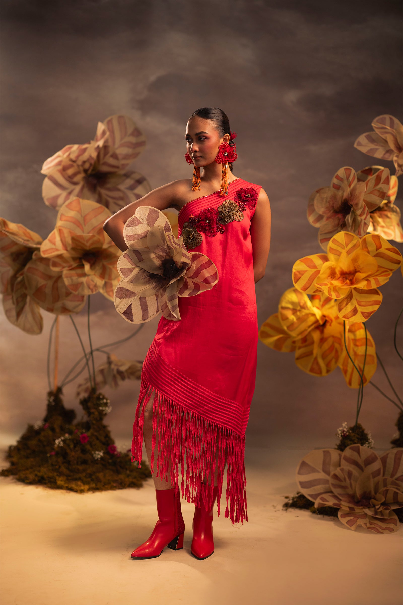 Coral Fringe Dress