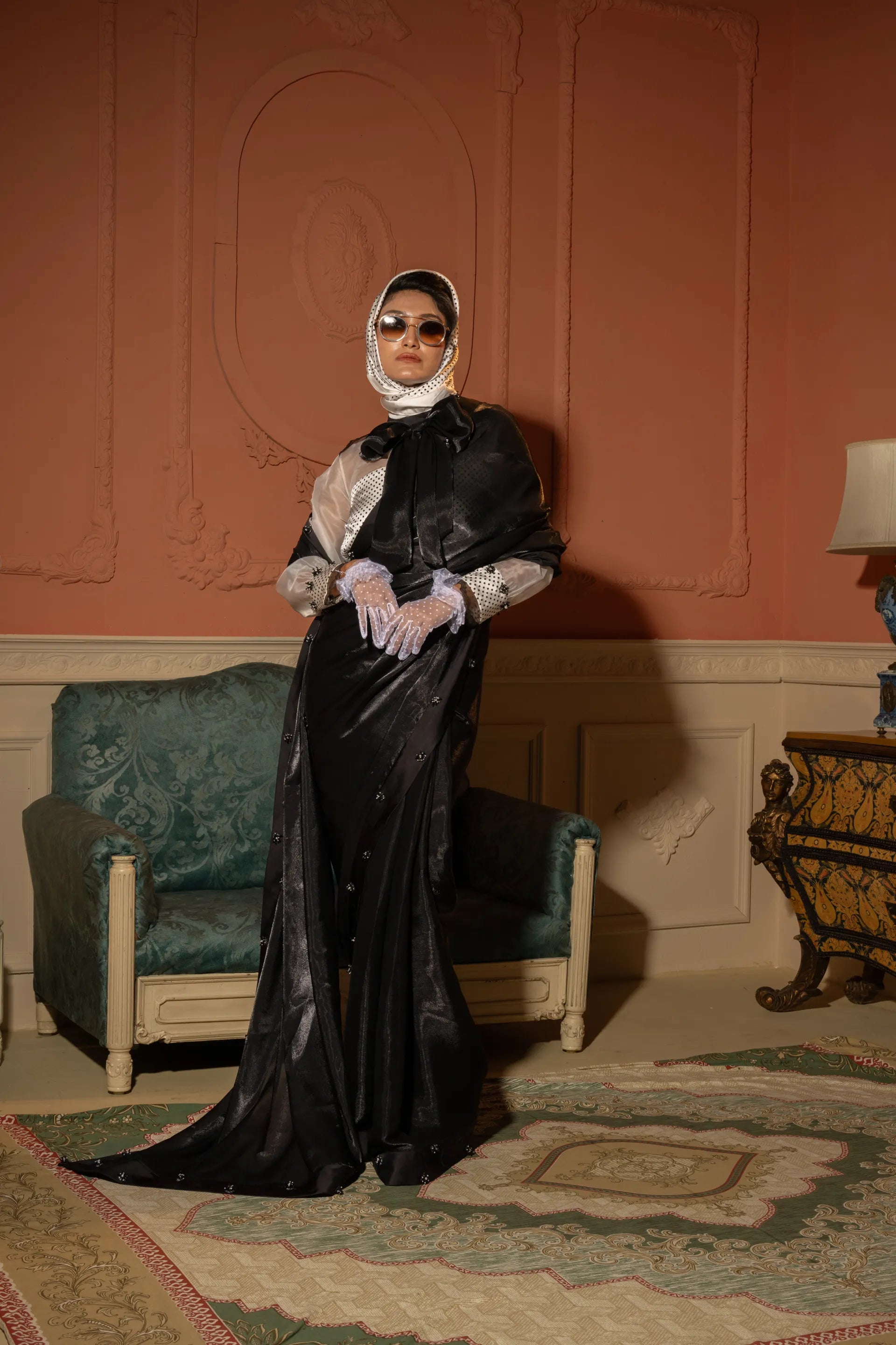 Midnight Grace luxury black saree with hand embellishments by FirkiBySweta