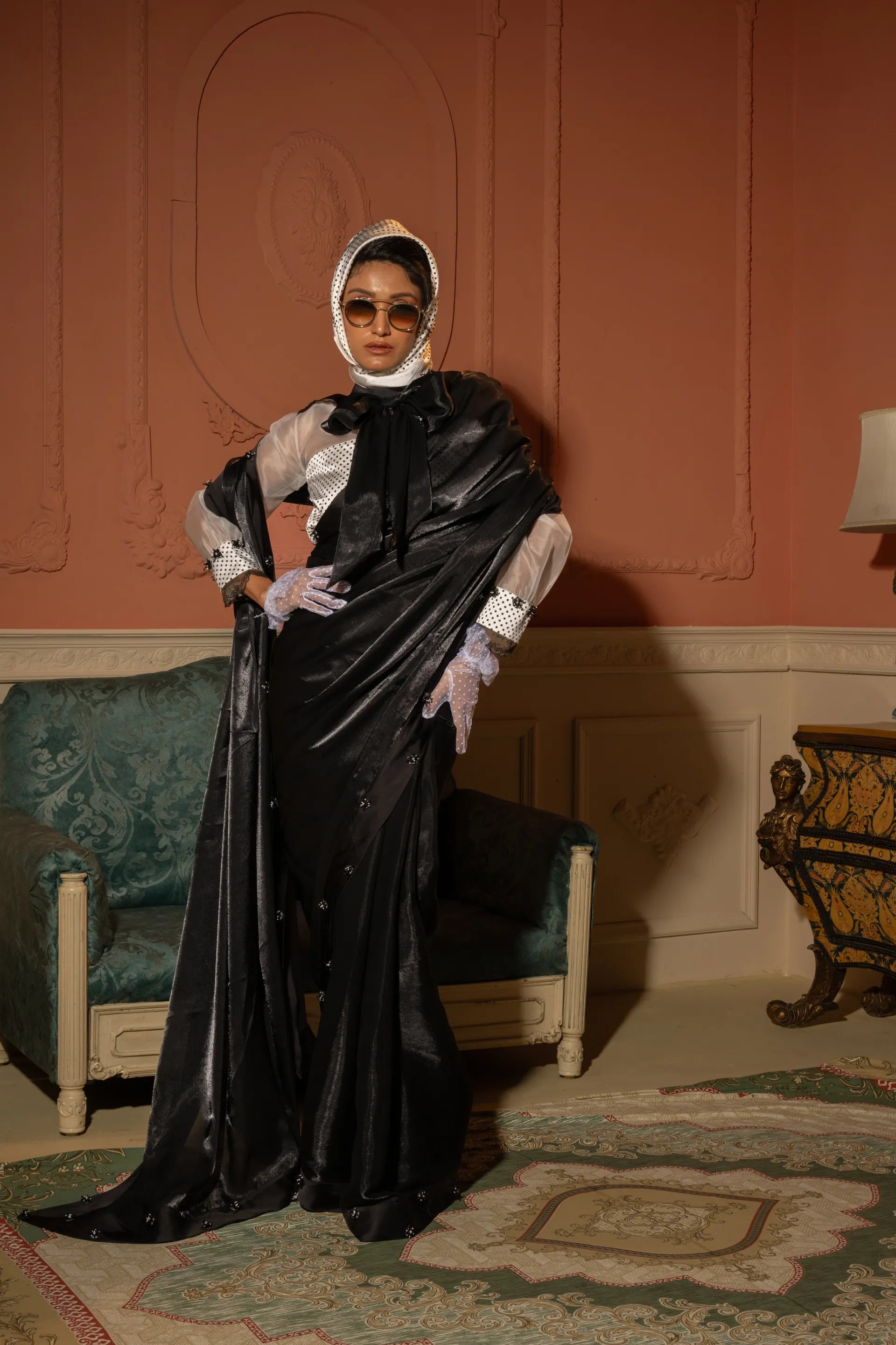 Midnight Grace designer black saree close up hand embellishment detail