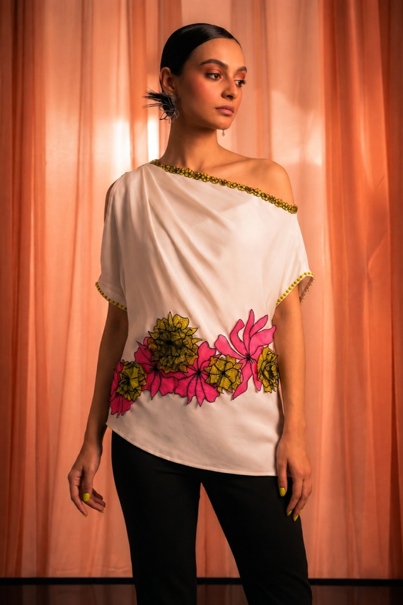 Ivory Sheer Embroidered Shirt